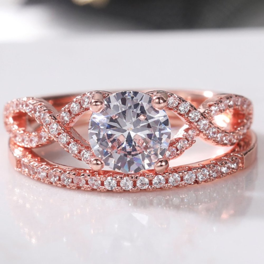 Double Layer Rose Gold Plated Lovely Fashion Ring Set for Women/Girl, L045